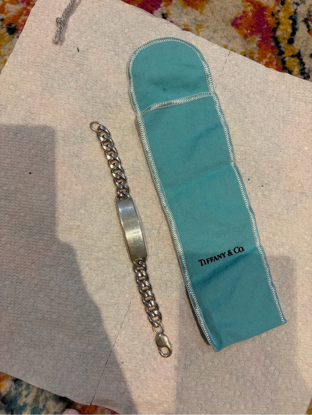Tiffany & Co. Sterling Silver Men’s ID Curb Bracelet with Tiffany Blue Pouch